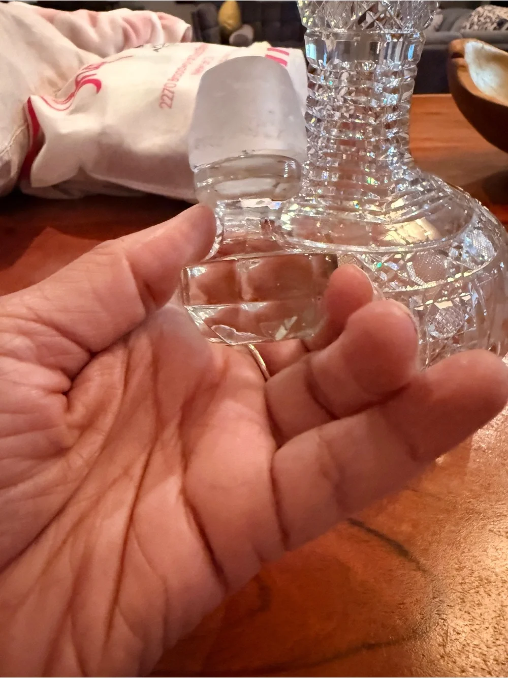 Vintage Cut Crystal Decanter w Faceted Stopper Floral Hobstar Starburst